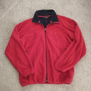Lands End Zip Up Mens Size Medium M Jacket Fleece Lined Full Zip Red Fluffy